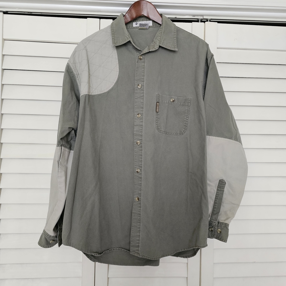 Vintage Columbia Briarshun Hunting Shirt Size L Green Beige Button Front